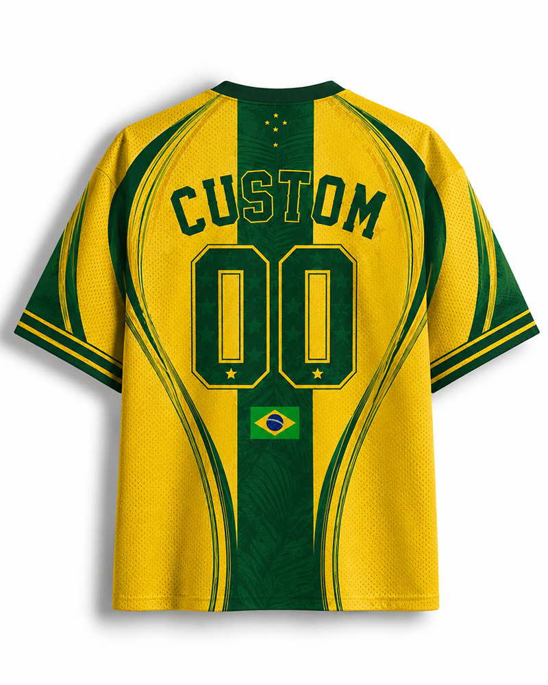 TheRetroTee Vintage Brazil Football Heritage Mesh-Trikot