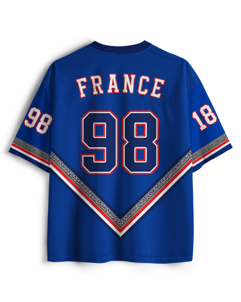 TheRetroTee Vintage Frankreich Heritage Blau Fußball-Mesh-Trikot