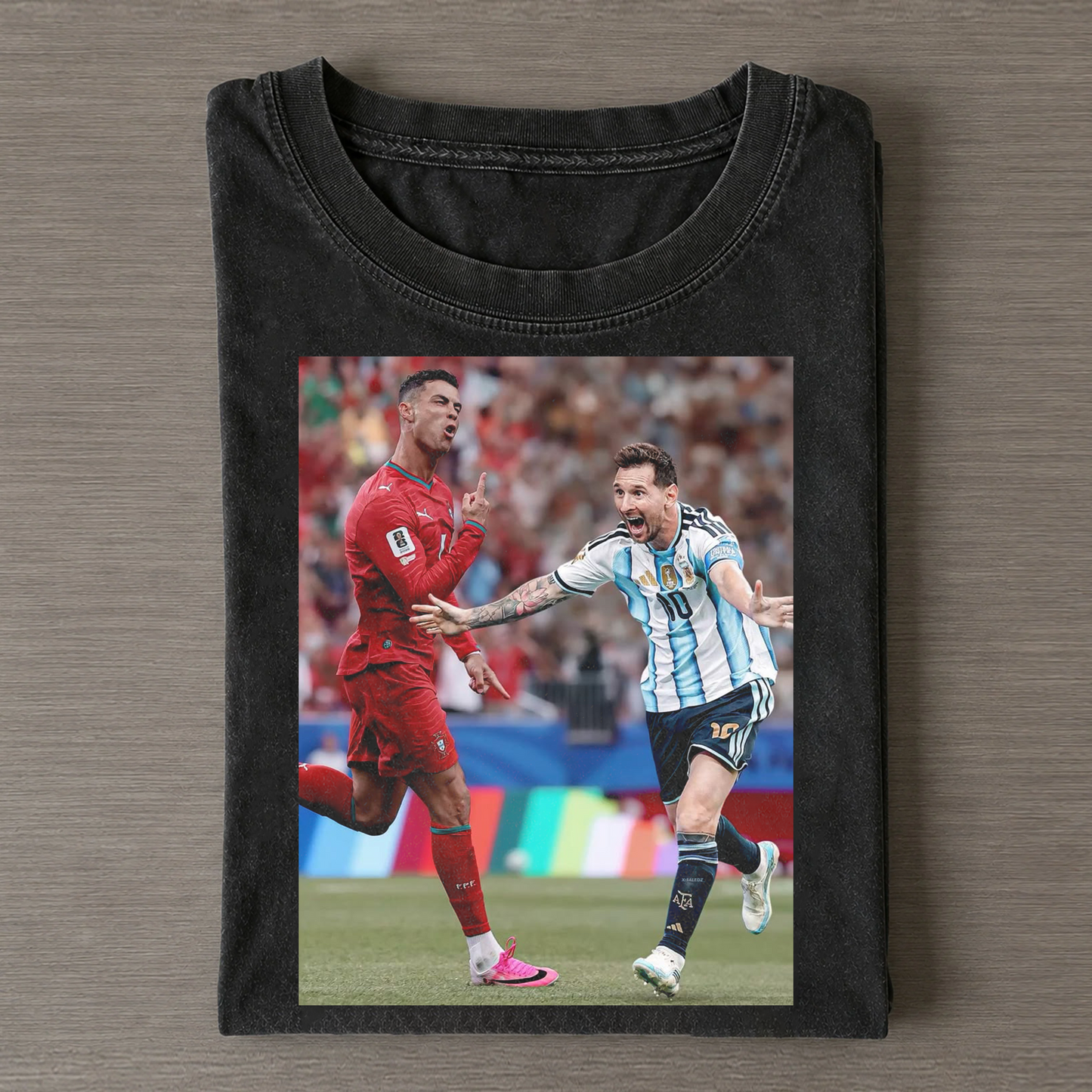 Messi vs Ronaldo World Cup Face Off Vintage Washed Tee