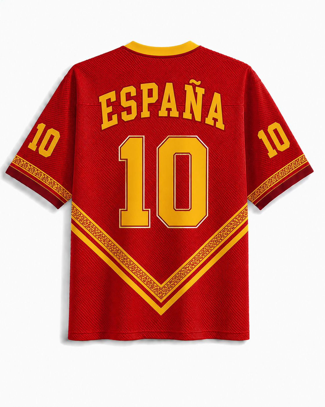TheRetroTee Vintage Spanien Klassisches Rot-Gold Fußball-Mesh-Trikot