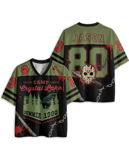 Maillot en maille TheRetroTee d'horreur inspiré du Camp Crystal Lake des années 1980