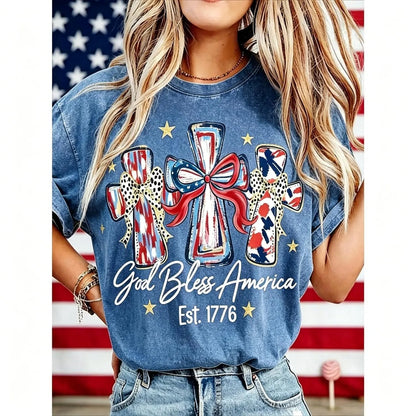 ⭐ God Bless America Women Washed T-Shirt - Vintage 250th Anniversary USA Gift Tee🎆
