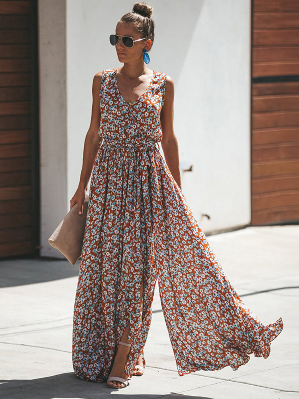 Summer Fashion Floral Print Maxi Dress Boho Beach Maxi Dress