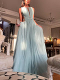 Elegant Hollow Back Sleeveless Pleated Maxi Dress
