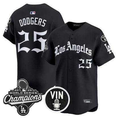 Men's Dodgers 2025 World Series Champions Vapor Premier Limited Jersey - LA Gothic Edition - All Stitched