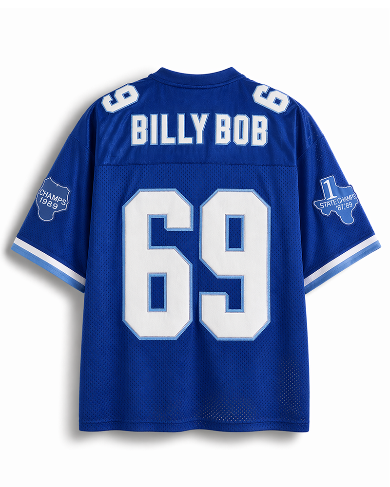 TheRetroTee 1990er Jahre Varsity Film-inspiriertes Retro #69 Blaues Fan-Football-Mesh-Trikot