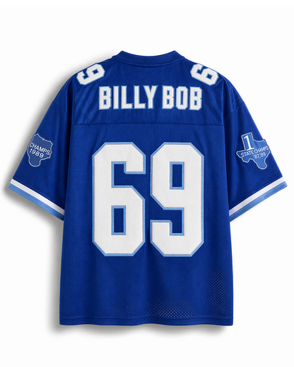 TheRetroTee 1990er Jahre Varsity Film-inspiriertes Retro #69 Blaues Fan-Football-Mesh-Trikot