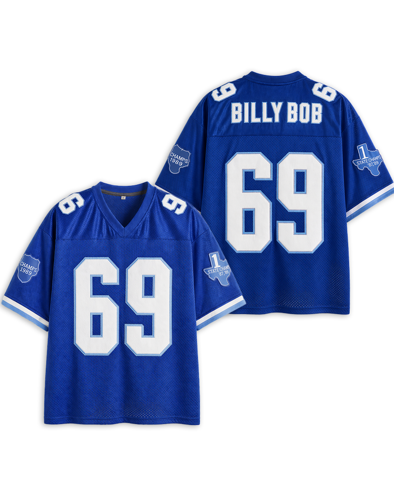 TheRetroTee 1990er Jahre Varsity Film-inspiriertes Retro #69 Blaues Fan-Football-Mesh-Trikot
