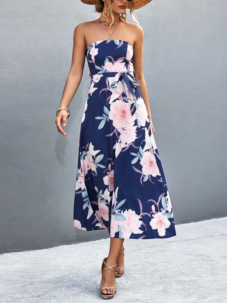 Summer Floral Print Boho A-Line Sleeveless Elegant Party  Maxi Dress