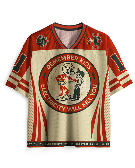 TheRetroTee Electricity Will Kill You Kids 1950s Mesh Jersey