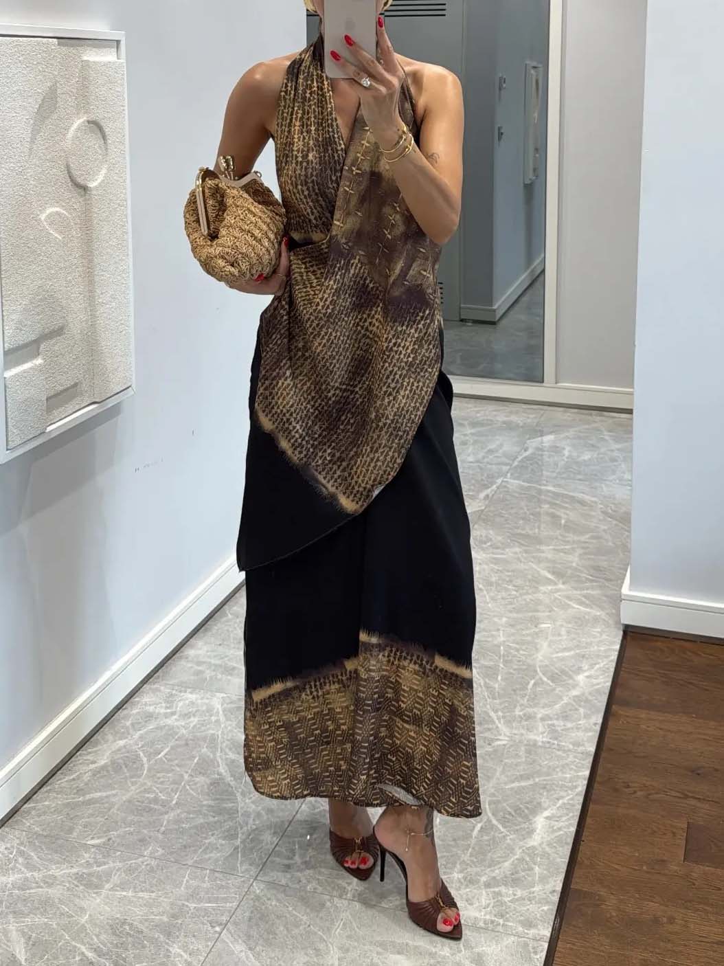 Back-inspired Gradient Print Asymmetrical Draped Maxi Dress