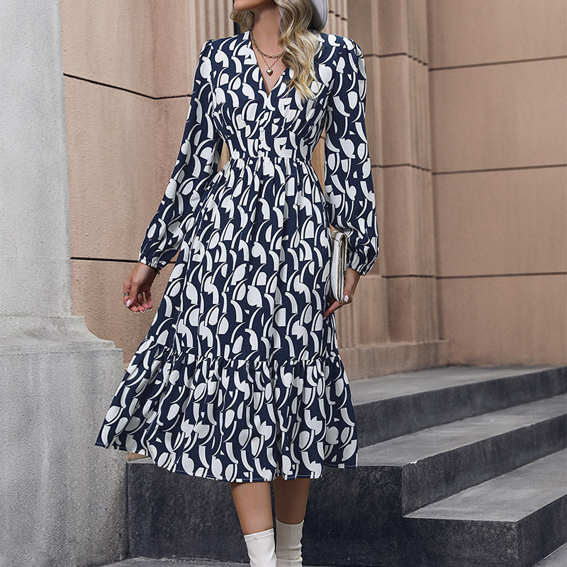 Autumn Fashionable Women's Long Sleeve Printed Dress
