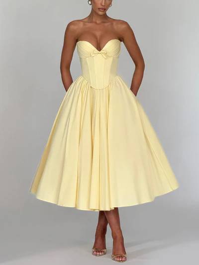 Vintage Strapless Bow A- Line Skirt Midi Dress