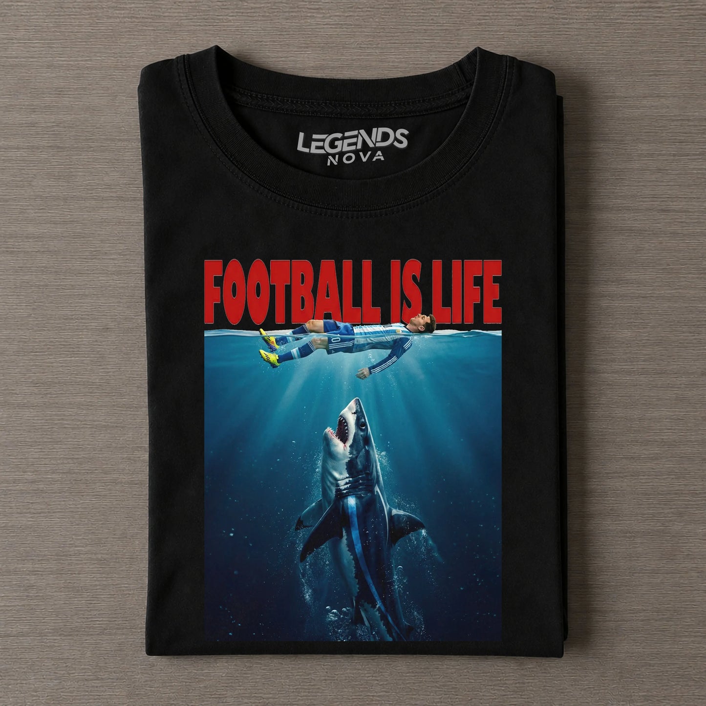 Football Is Life Messi Underwater Shark Vintage Soccer V2 Tee