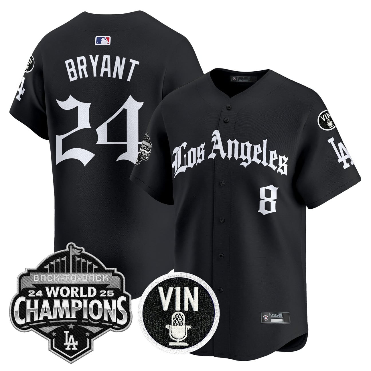 Dodgers 2025 Back-To-Back Champions Vapor Premier Limited Jersey - LA Gothic Edition - All Stitched