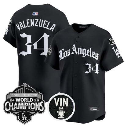 Dodgers 2025 Back-To-Back Champions Vapor Premier Limited Jersey - LA Gothic Edition - All Stitched
