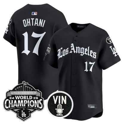 Dodgers 2025 Back-To-Back Champions Vapor Premier Limited Jersey - LA Gothic Edition - All Stitched