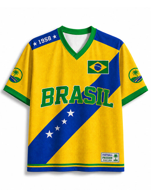 TheRetroTee Vintage Brazil Football Heritage Mesh Jersey