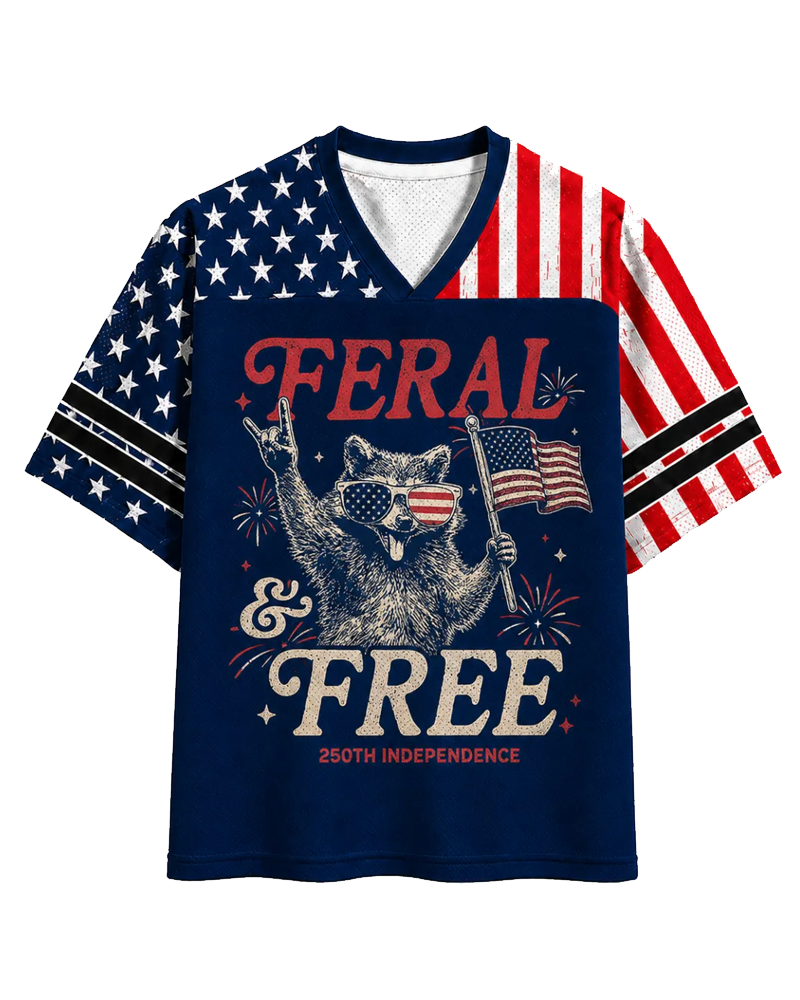 TheRetroTee Feral & Free Funny Raccoon 1776 Vintage Mesh Jersey