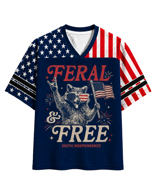 TheRetroTee Feral & Free Lustiger Waschbär 1776 Vintage Mesh Jersey