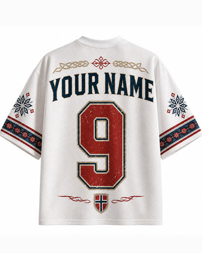 Maillot de foot en résille TheRetroTee personnalisé avec nom Norvège
