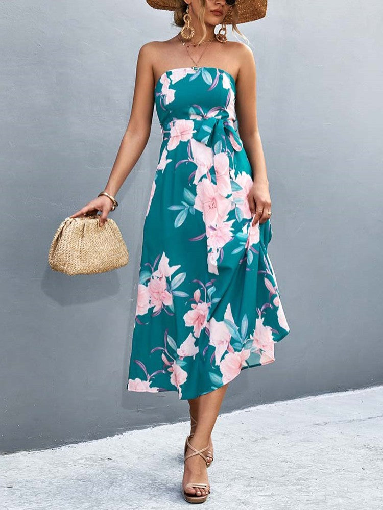 Summer Floral Print Boho A-Line Sleeveless Elegant Party  Maxi Dress