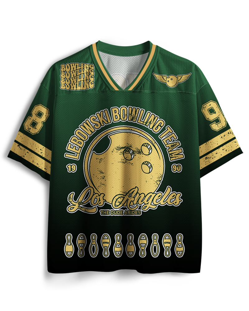 TheRetroTee Lebowski Bowling-Team Los Angeles 1980er Mesh-Trikot