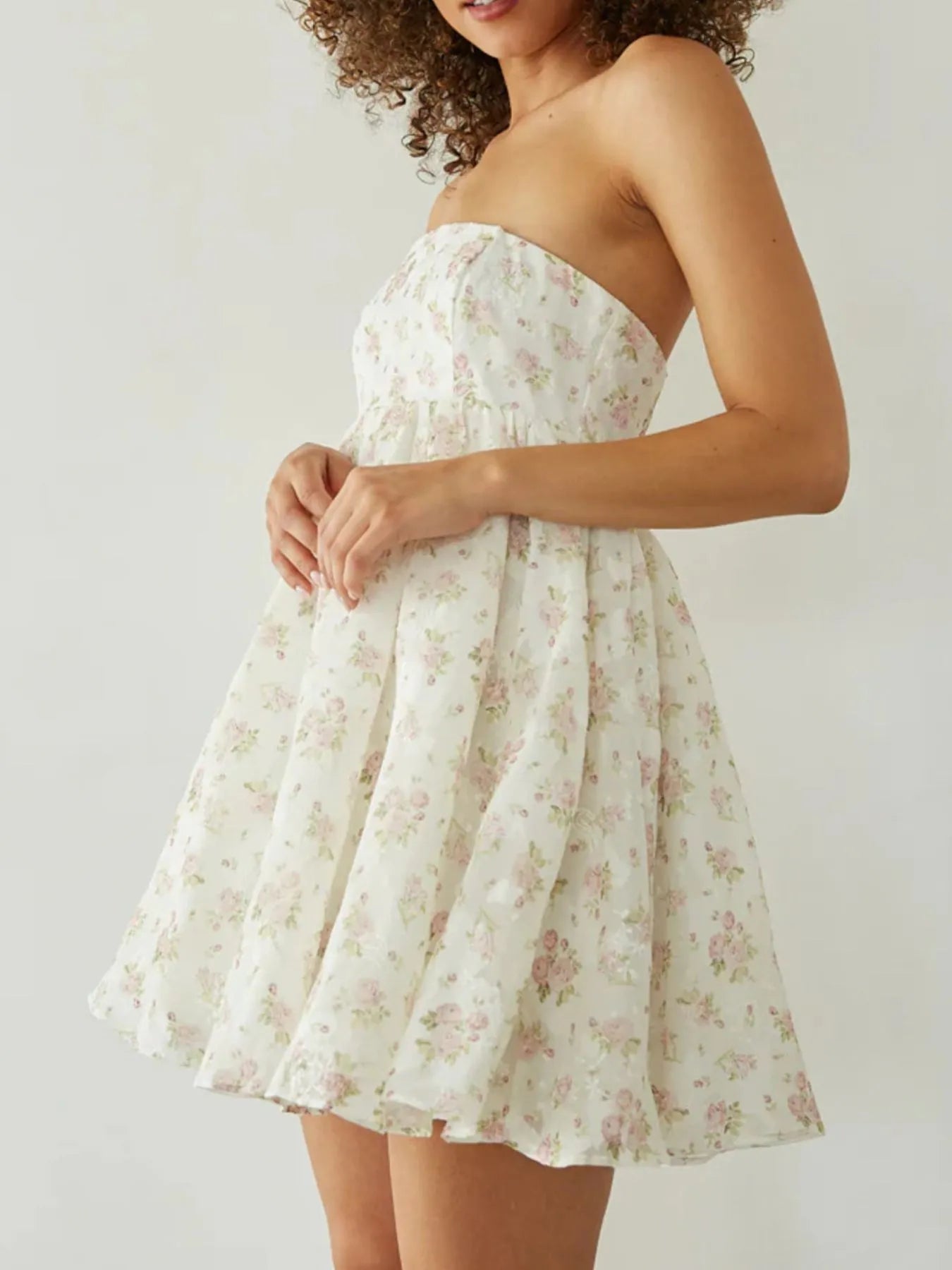 Strapless Floral Print Summer Dress