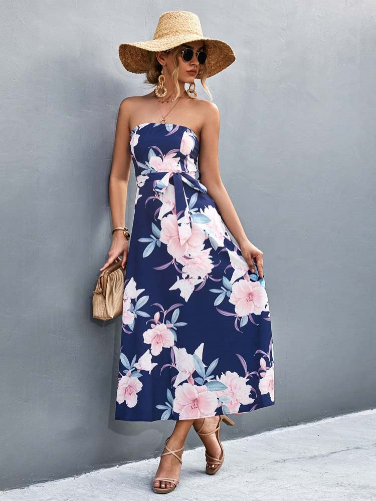 Summer Floral Print Boho A-Line Sleeveless Elegant Party  Maxi Dress