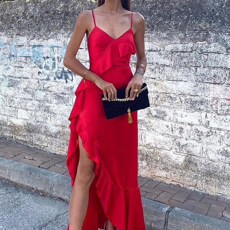 Women Fashion Sexy V Neck Elegant Sleeveless Casual Maxi Dress