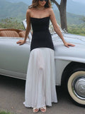Elegant Slim-fit Tube Top Pleated Hem Maxi Dress