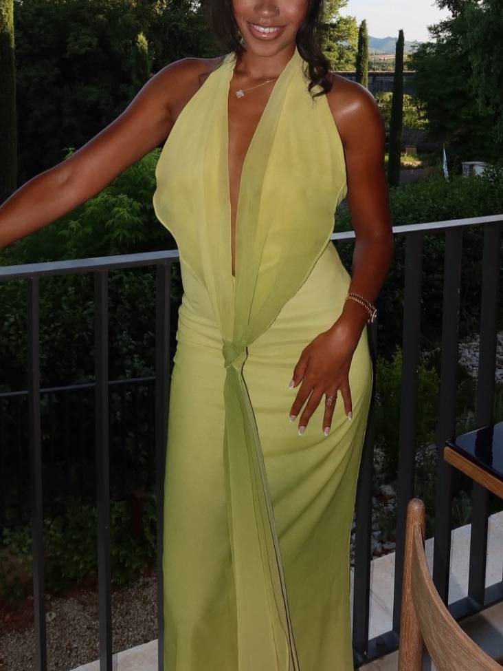 Halter Neck Lace-up Backless Slim-fit Maxi Dress