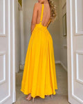Summer Fashion Solid Color Sexy Backless V Neck Sleeveless A-Line Maxi Dress