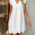 Women’s V-Neck Hollow Hem Solid Short Sleeve Mini Dress