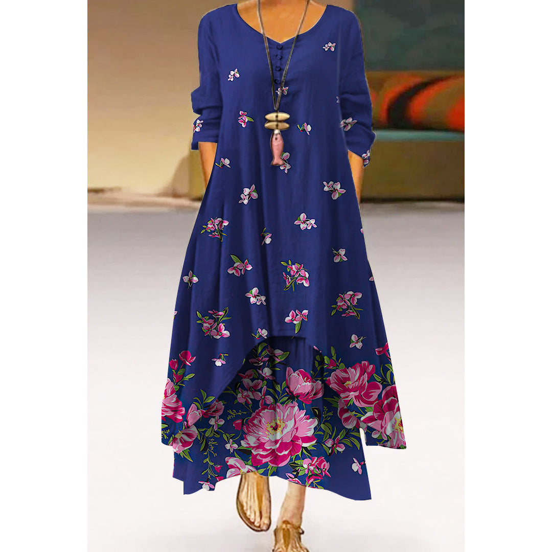 Women's Printed 3D Hem Irregular Sexy Bohemian  Maxi Dress