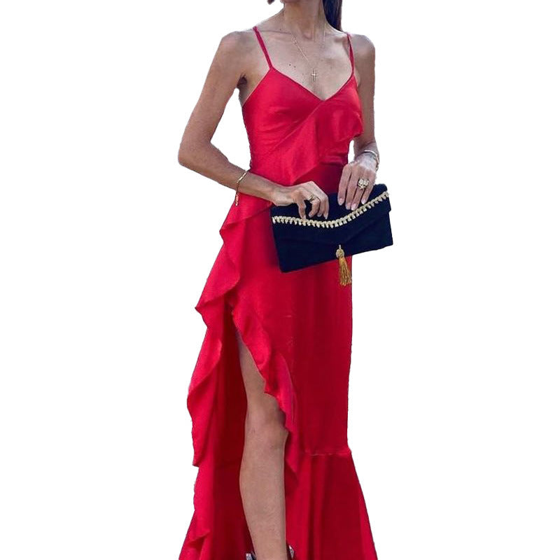 Women Fashion Sexy V Neck Elegant Sleeveless Casual Maxi Dress