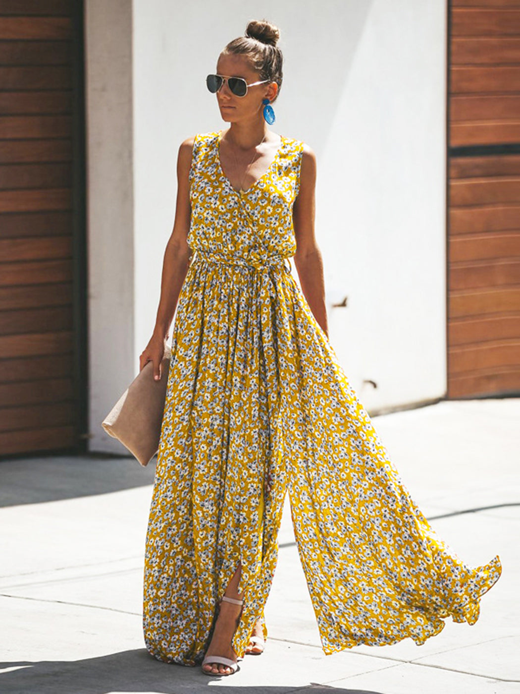 Summer Fashion Floral Print Maxi Dress Boho Beach Maxi Dress