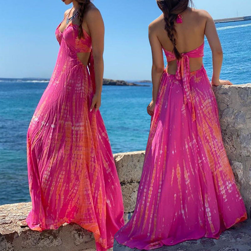 Fashion Sexy Suspender Backless Sleeveless Seaside Holiday Maxi Dress