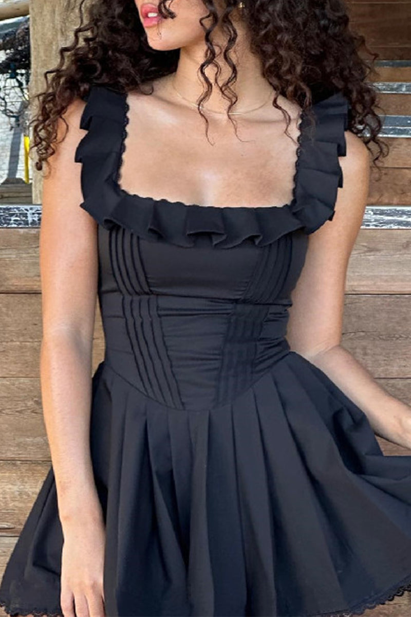 Sexy Solid Color Backless Square Neck A Line Dresses