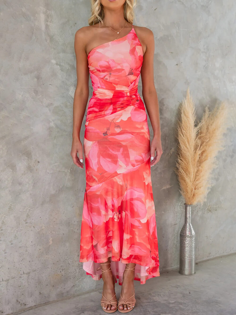 Beautiful Casual Off-Shoulder Floral Print Elastic Slim Irregular Maxi Dress