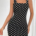 Women’s Elegant Polka Dot Square Neck Sleeveless Mini Dress