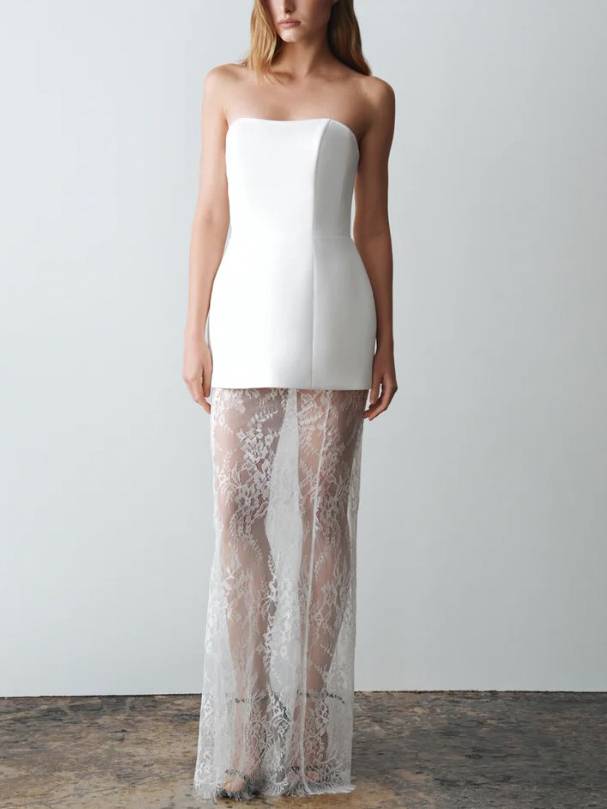 Elegant Tube Top Lace Maxi Dress