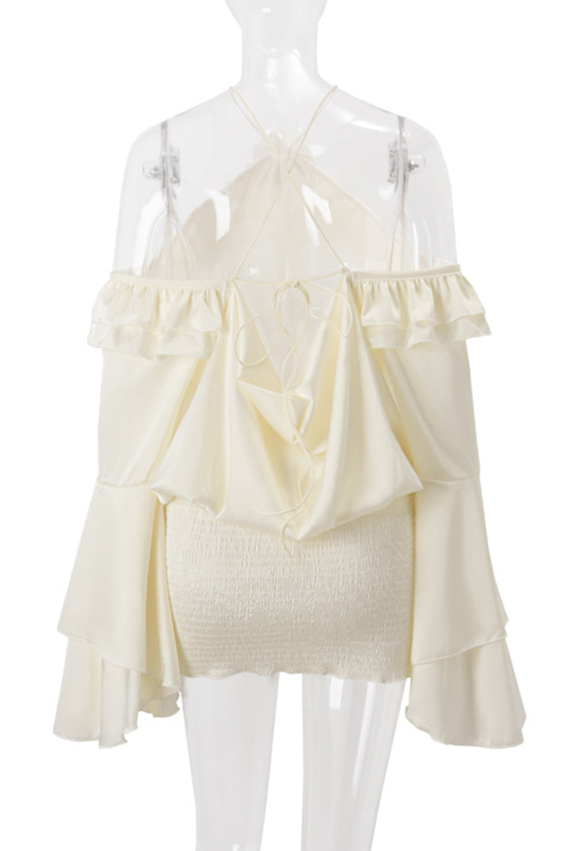 Sexy Lace Up Flounce Halter Wrapped Skirt Dresses