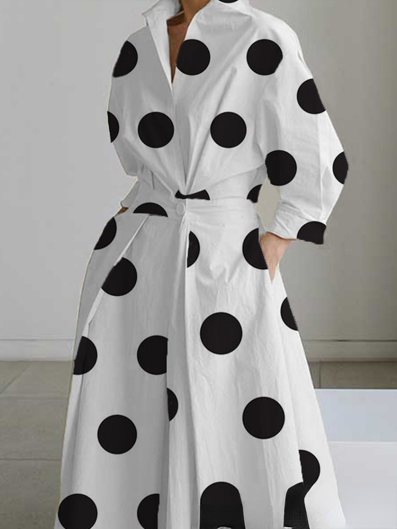 Women's Elegant Polka Dot Print V-neck High Waist Fashion Sexy  Maxi Dress