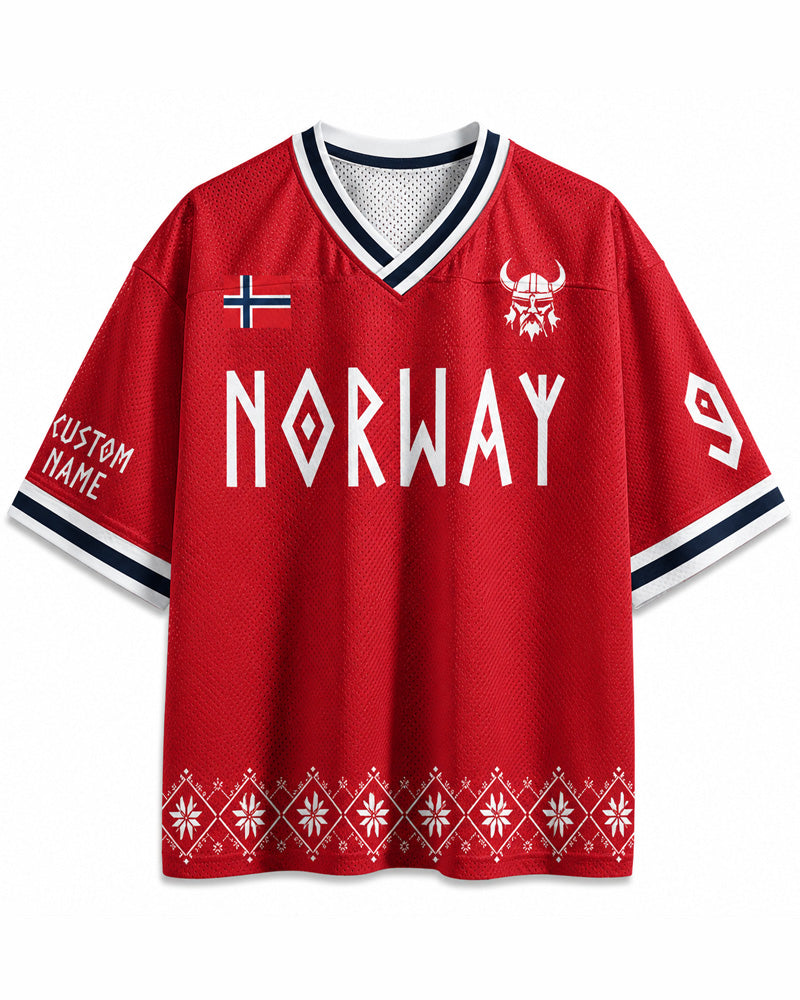 Maillot de foot en résille TheRetroTee personnalisé avec nom Norvège