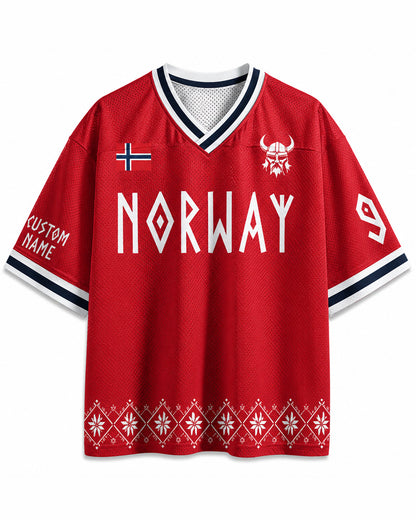 Maillot de foot en résille TheRetroTee personnalisé avec nom Norvège