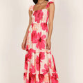 Women's Sexy Beach Bohemian Sleeveless Floral Print Slanted Neck Maxi Dress