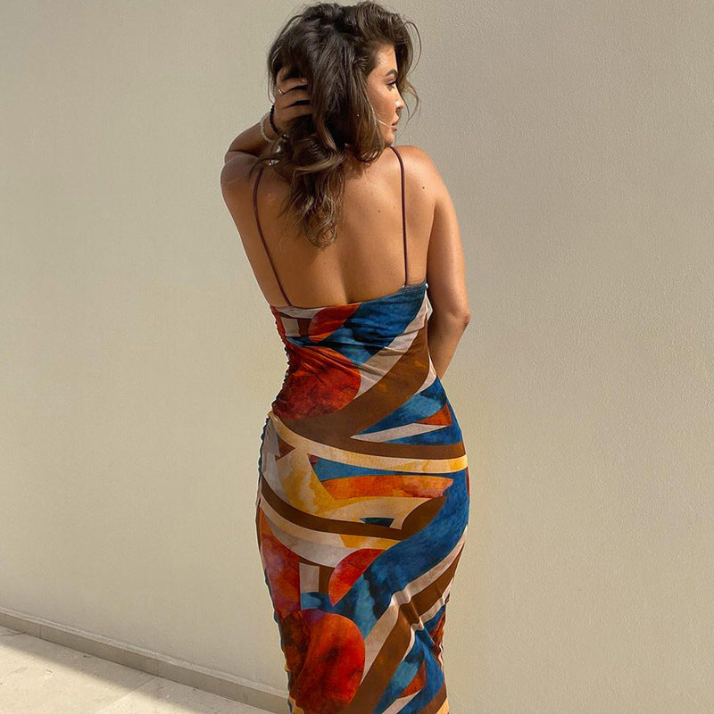 Beach Fashion Print Summer Sexy Backless Body  Maxi Dress