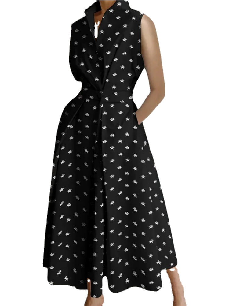 Women's Elegant Party Fashion Polka Dot Print Button  Maxi Dress