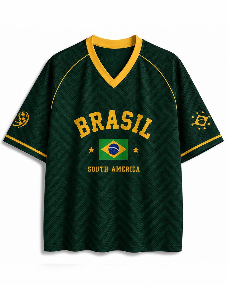 TheRetroTee Vintage Brazil Football Heritage Mesh-Trikot